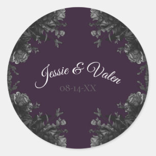 Lila Black Gray Rose Gothic Wedding Runder Aufkleber