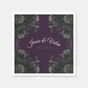 Lila Black Gray Rose Gothic Wedding Serviette
