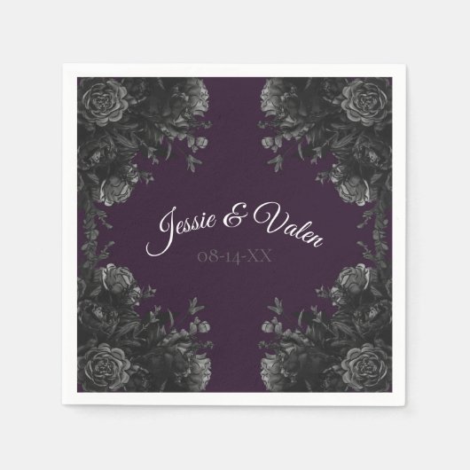 Lila Black Gray Rose Gothic Wedding Serviette (Vorderseite)