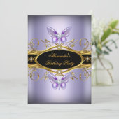 Lila Black Jewel Butterfly Geburtstagsparty Einladung (Stehend Vorderseite)