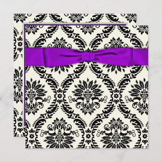 Lila Black Krawatte Party Black Damask Party Einladung (Vorne/Hinten)