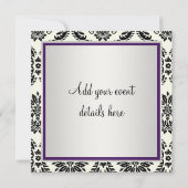 Lila Black Krawatte Party Black Damask Party Einladung (Rückseite)