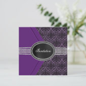 Lila Black Lace Diamond Black Krawatte Party Einladung (Stehend Vorderseite)