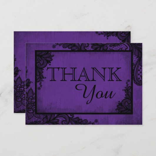 Lila Black Lace Gothic Wedding Dankeschön Karte (Vorne/Hinten)