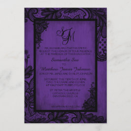 Lila Black Lace Gothic Wedding Einladungskarte Einladung