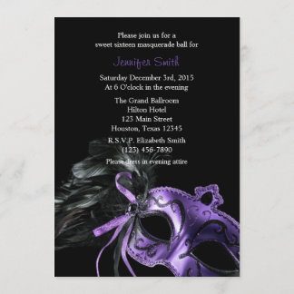 Lila Black Masquerade Sweet 16 Ball Einladung