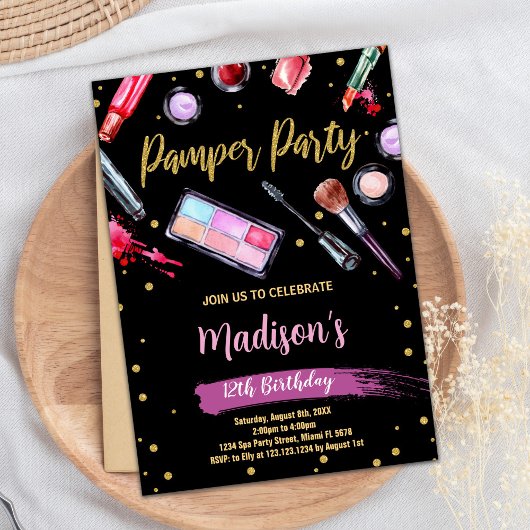 Lila Black Pamper Party Geburtstagseinladungen Einladung