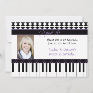 Lila Black Piano Thema Sweet 16 Geburtstag Einladung