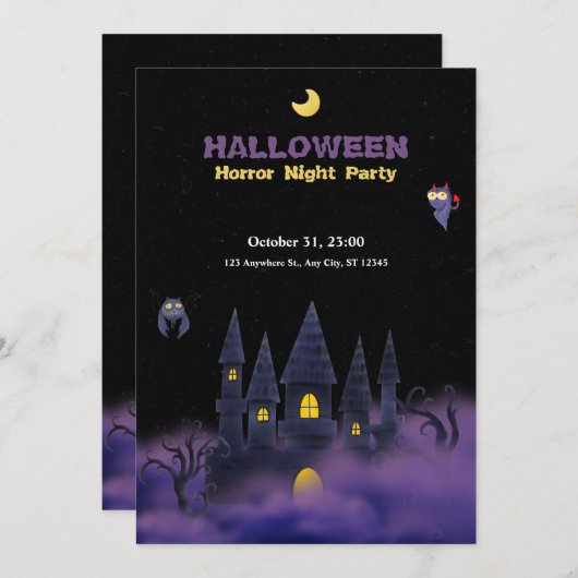 Lila Black Playful Fun Halloween 5" x 7" Einladung (Vorne/Hinten)