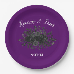 Lila Black Rose Gothic Wedding Paper Teller