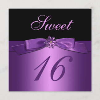 Lila Black Sequin Blume Bow (PRINTED) Süß 16 Einladung