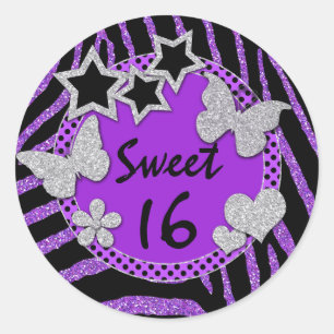 Lila Black Silver IMITATS Glitzer Sweet 16 Sticker