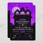 Lila Black Spuk House Halloween-Party laden Einladung (Vorne/Hinten)