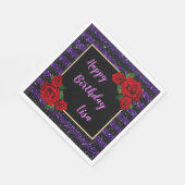 Lila Black Stripes Glitzer Rote Rosen Geburtstag Serviette (Ecke)