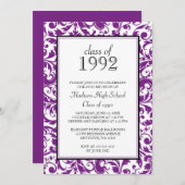 Lila Black Swirl Damask Class-Wiedersehen Einladun Einladung (Vorne/Hinten)
