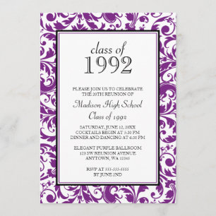 Lila Black Swirl Damask Class-Wiedersehen Einladun Einladung