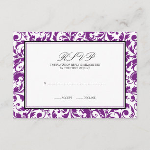 Lila Black Swirl Damask Wedding Response Card RSVP Karte
