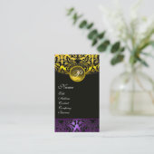 LILA BLACK YELLOW TOPAZ DAMASK MONOGRAMM, Gold Visitenkarte (Stehend Vorderseite)