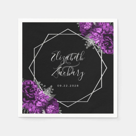 Lila Bläschen-Silber-Geometrie Serviette (Vorderseite)