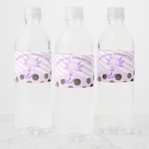 Lila Blase Boba Tea Axolotl Geburtstagsparty Wasserflaschenetikett