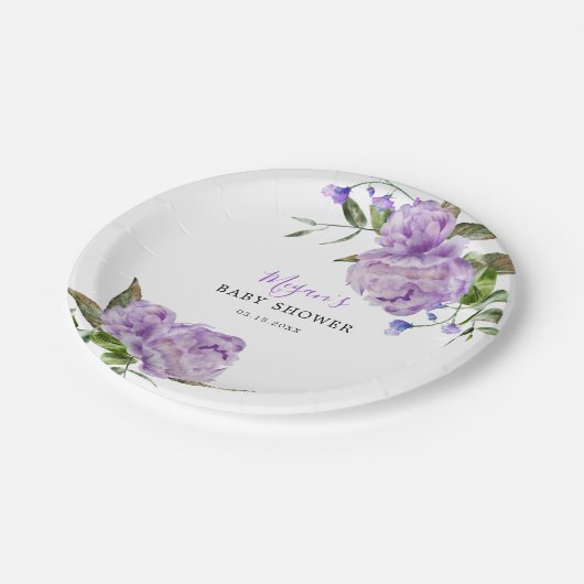 Lila BläserBaby-Dusche Pappteller (Schrägansicht)