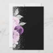 Lila Bläserei-Silber-Glitzer-Schwarze Hochzeit Einladung (Rückseite)