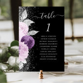 Lila Bläserei-Silber-Glitzer-Schwarze Hochzeit Tischnummer