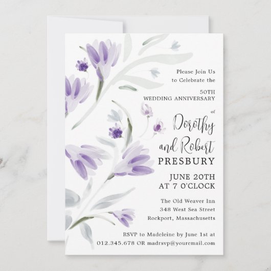lila Bläserei zum 50. Hochzeitstag Einladung (Vorderseite)
