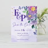 Lila Bläsermonogramm-Hochzeit speichert das Datum (Stehend Vorderseite)