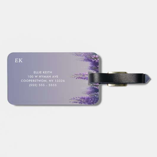 Lila bläserne Monogramm Gepäckanhänger (Rückseite horizontal)