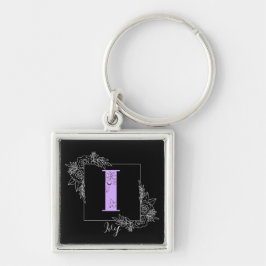Lila Bläsernschmetterlingsmaske - Monogramm - Buch Schlüsselanhänger