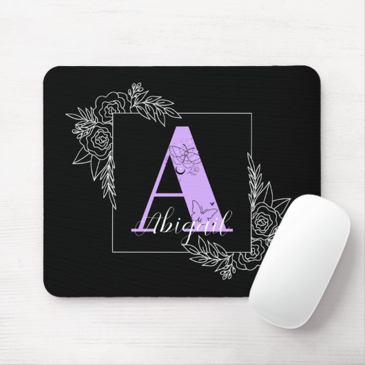 Lila Bläsernschmetterlingsmongramm - Buchstabe A Mousepad (Mit Mouse)