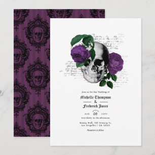Lila Bläserskull-Gothic-Hochzeit Einladung