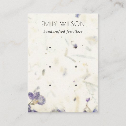Lila Blatt mit Handarbeit, Textur 3 Ohrring Visitenkarte (Vorderseite)
