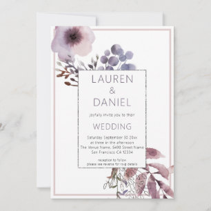 Lila Blätter Florals QR Code Hochzeit Einladung