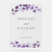 Lila Blätter Hochzeit Willkommensfeier Grosses Zei Acrylschild (Vorderseite)