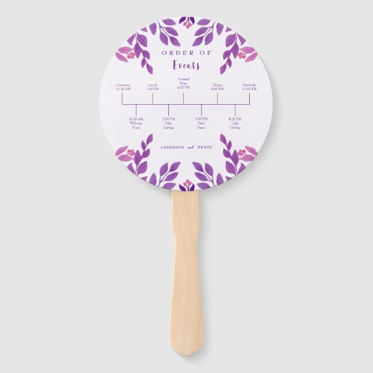 Lila Blätter Hochzeitthema Fächer (Vorderseite)
