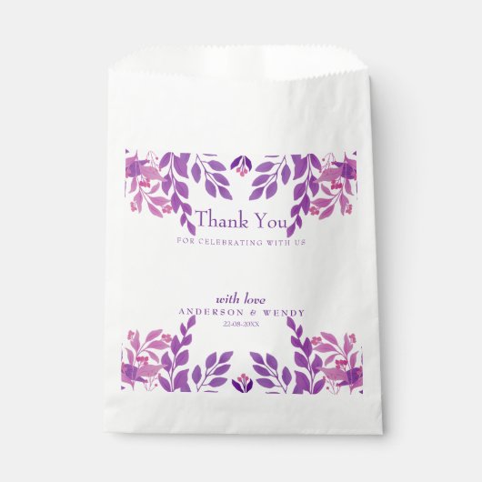 Lila Blätter Hochzeitthema Geschenktütchen (Vorderseite)