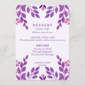 Lila Blätter Hochzeitthema Menükarte (Rückseite)
