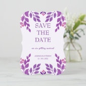 Lila Blätter Hochzeitthema Save The Date (Stehend Vorderseite)
