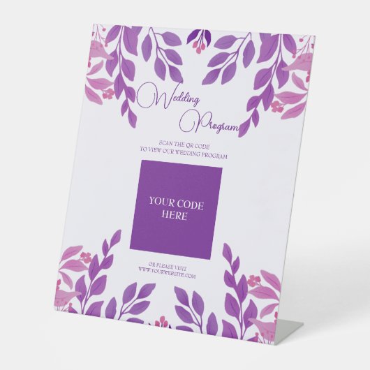 Lila Blätter Hochzeitthema Sockelschild (Vorderseite)