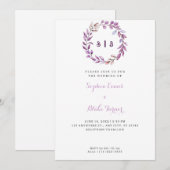 Lila Blätter Mit Monogramm Wreath White Wedding Einladung (Vorne/Hinten)