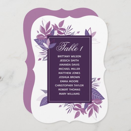 Lila Blätter Sitzordnung. Violet-Hochzeitsplan Einladung (Vorne/Hinten)