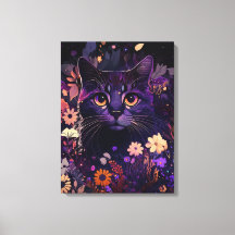 Lila Blätterkatze Canvas drucken für Katzen Liebha