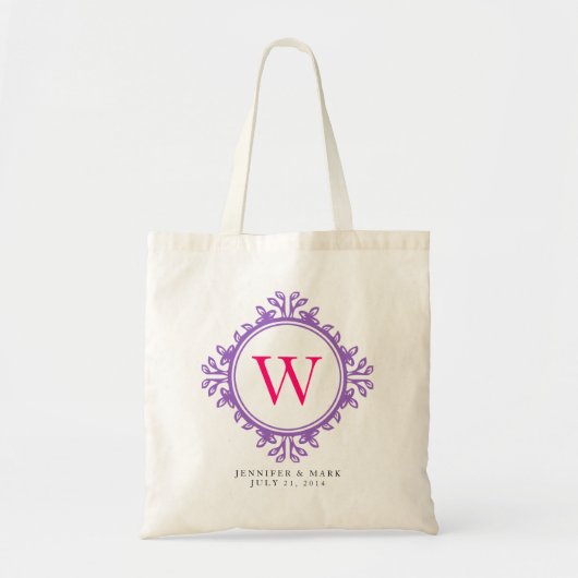 Lila Blattkranz, Monogramm, personalisierte Tasche (Vorne)