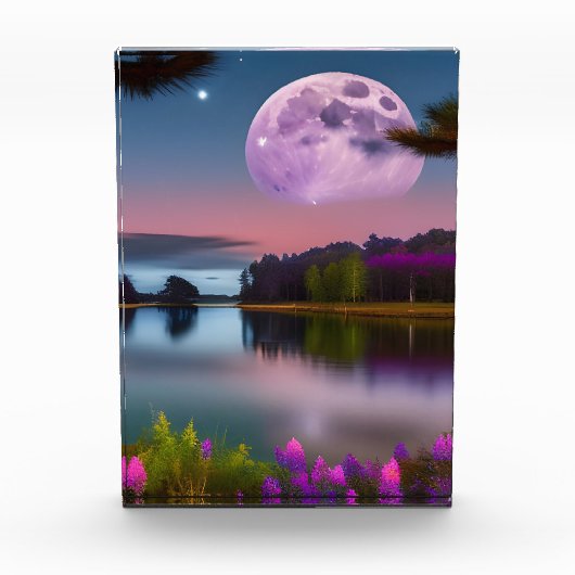 Lila Blattmoon und friedlicher See Fotoblock (Vorderseite)