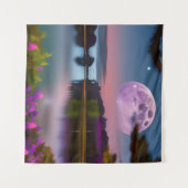 Lila Blattmoon und friedlicher See Wandteppich (Vorderseite (Horizontal))