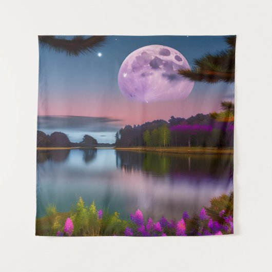 Lila Blattmoon und friedlicher See Wandteppich (Vorderseite)