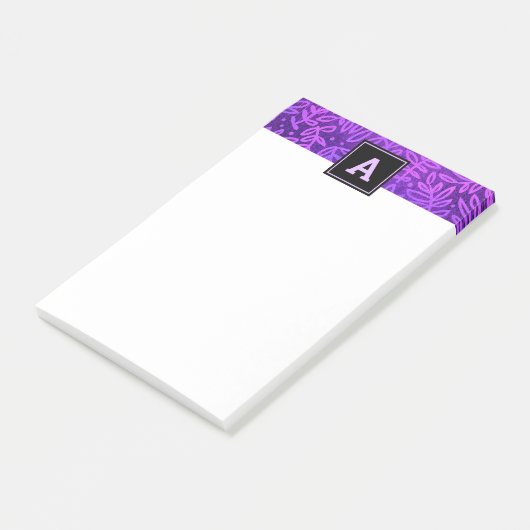 Lila Blattmuster Monogramm, modern fett Post-it Klebezettel (angewinkelt)