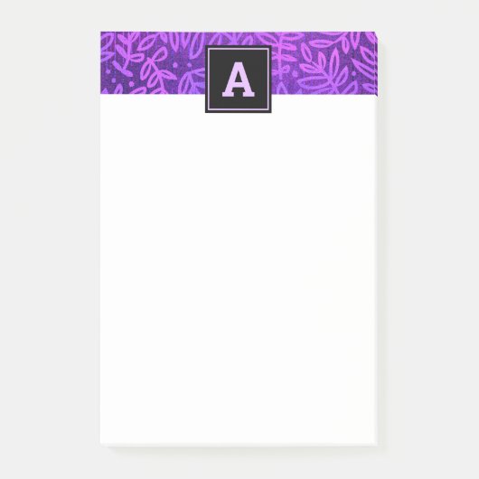 Lila Blattmuster Monogramm, modern fett Post-it Klebezettel (Vorderseite)